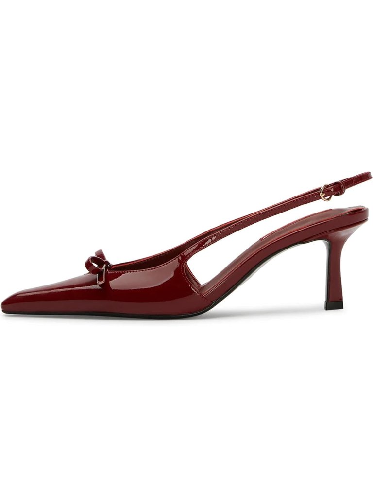 Women's Burgundy Kitten Heels Bow Ankle Strap Pointed Toe Heel Sexy Party Pumps